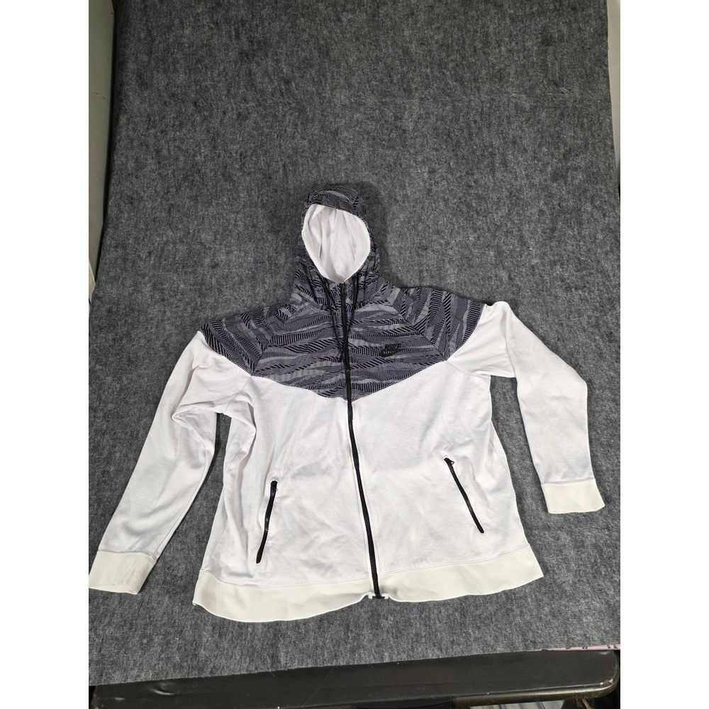 Nike Windrunner Full Zip Hoodie Men 2XL White Black Geometric Chevron 805138-100